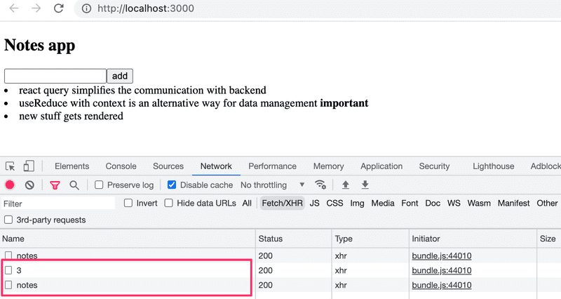 devtools network tab with highlight over 3 and notes requests