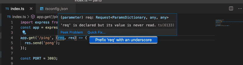 vscode quickfix to add underscore to variable