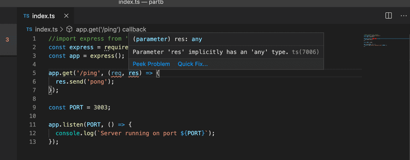 vscode showing problem of implicitly having any type