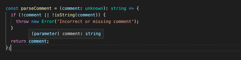 vscode hovering over return comment shows type string