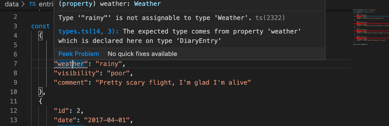 vscode error rainy is not assignable to type Weather