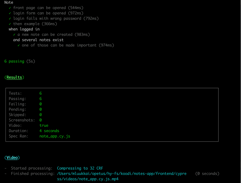 terminal output of running npm e2e tests showing passed