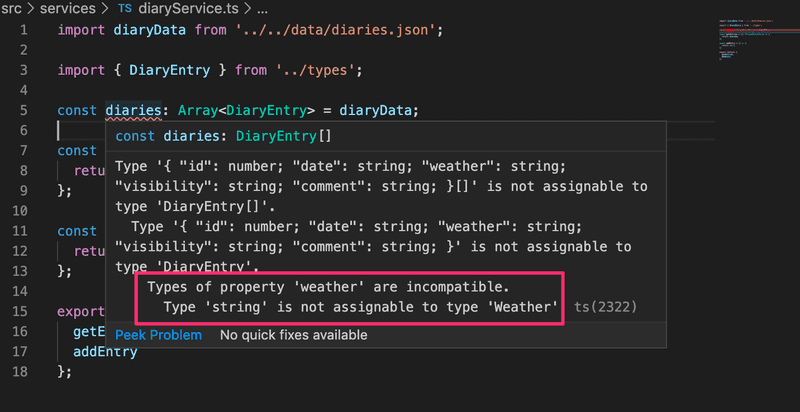 vscode showing string not assignable to weather error