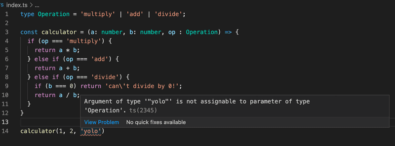 vscode warning when trying to have 'yolo' as Operation