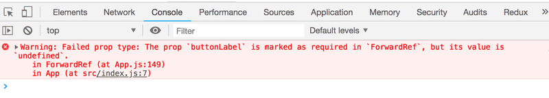console error stating buttonLabel is undefined