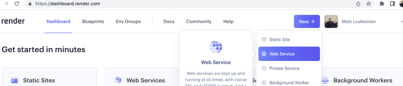 Image showing the option to create a new Web Service
