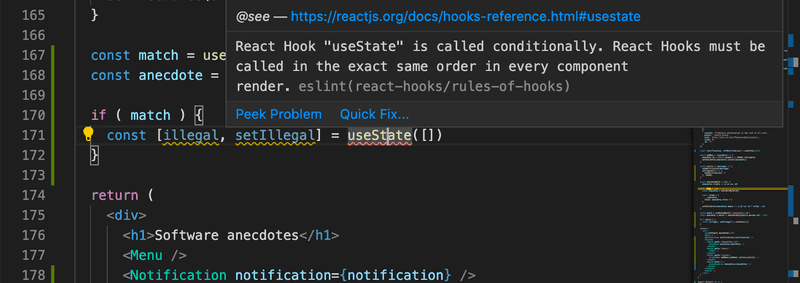 vscode error useState being called conditionally