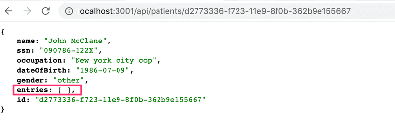 browser showing entries blank array when accessing patient