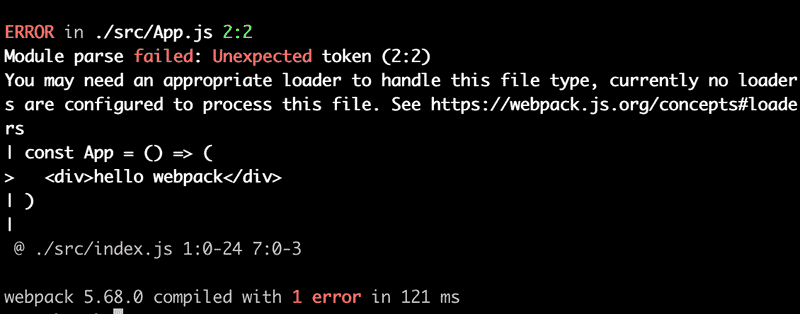 webpack terminal failed loader needed