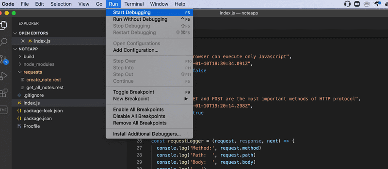 screenshot showing how to launch debugger in vscode