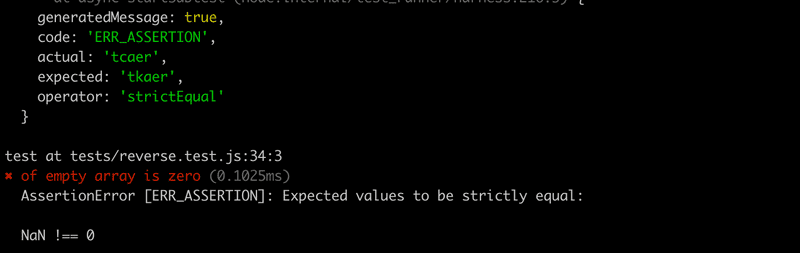 terminal output showing empty array fails