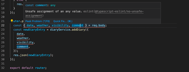 vscode error unsafe assignment of any value