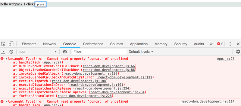devtools console cannot concat on undefined in handleClick