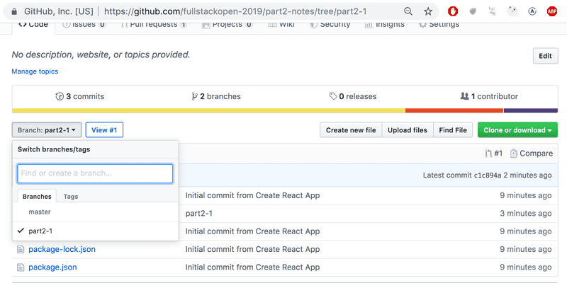 GitHub branch screenshot