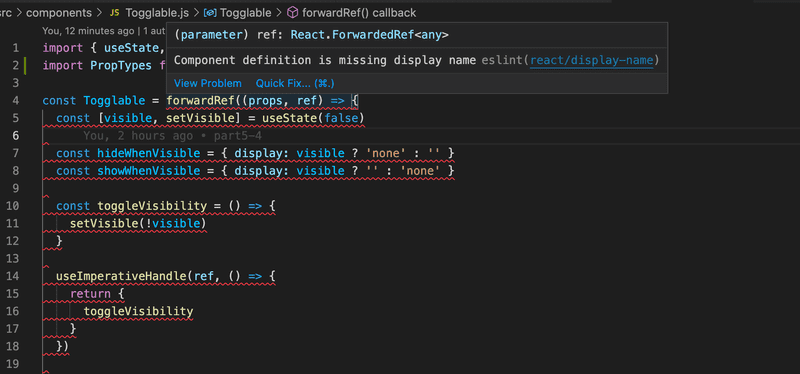 vscode showing component definition error