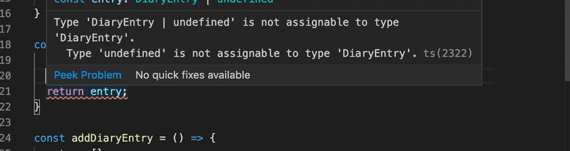vscode error can't assign undefined to DiaryEntry