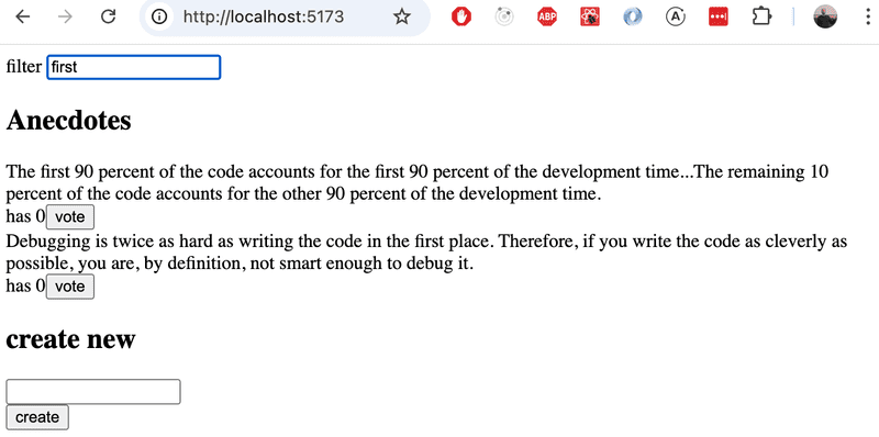A text field is added at the top; by typing in it the displayed anecdotes can be limited to those containing the string typed into the filter field