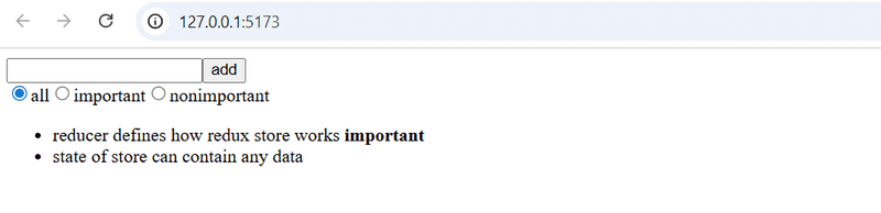 browser with important/not radio buttons and list