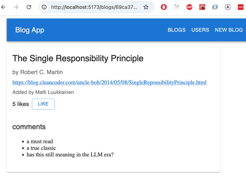 browser blogs showing list of comments for a blog