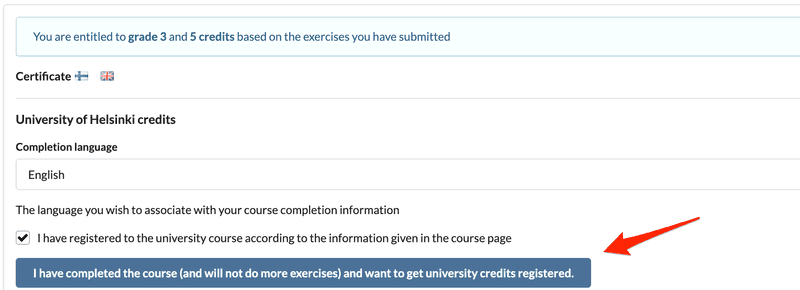 ask for course completion credits