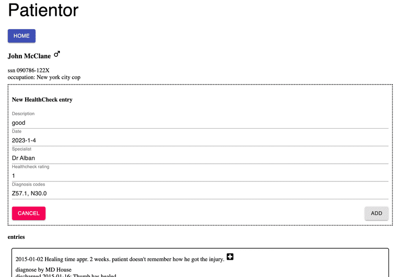 Patientor new healthcheck entry form