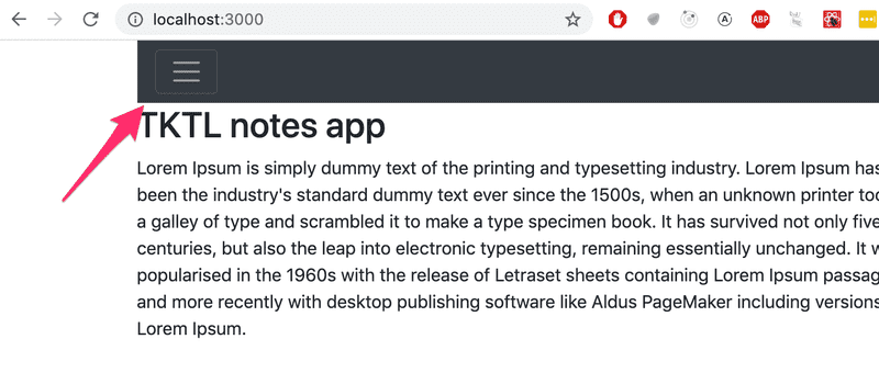 browser notes app with hamburger menu