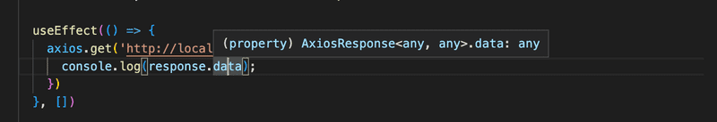 vscode response.data showing the any type