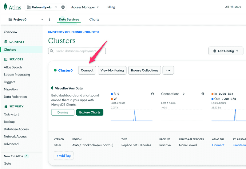 mongodb database deployment connect