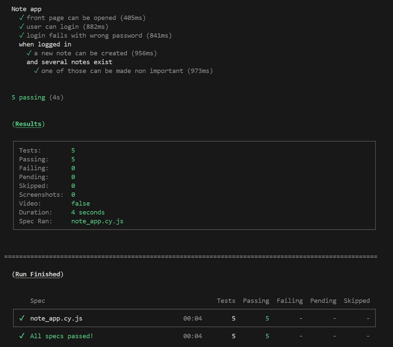 terminal output of running npm e2e tests showing passed