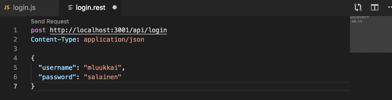 vscode rest post a api/login con username/password