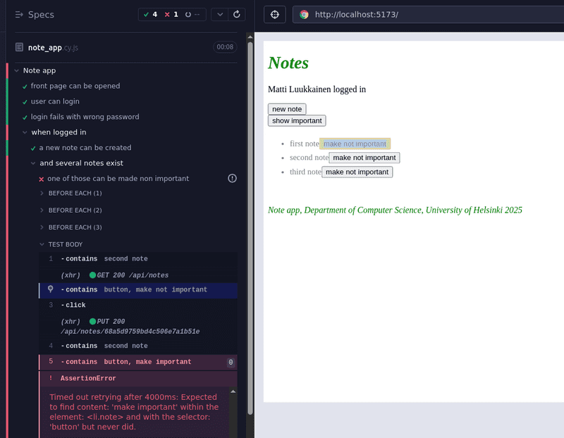 cypress showing error and incorrectly trying to click first button