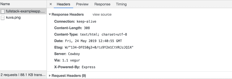 Screenshot of response headers