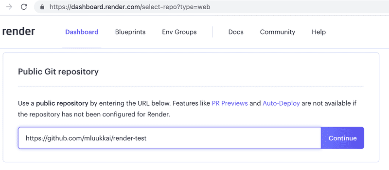 Image showing the application repository on Render.