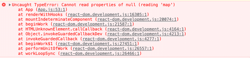 console typerror cannot read properties of null via map from App