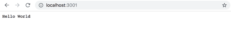 hello world en el navegador al acceder a localhost:3001
