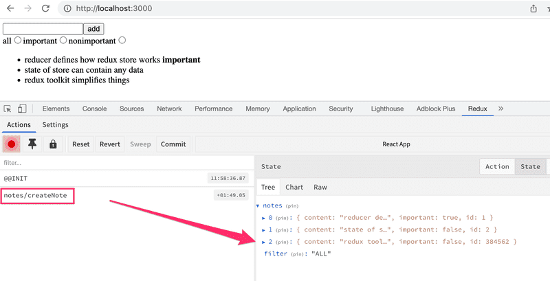 devtools inspecting state tree in redux