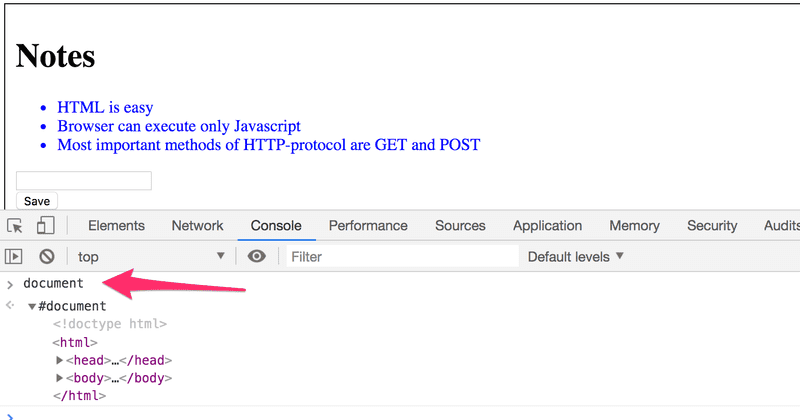 Objeto document en la pestaña console de las herramientas de desarrollo