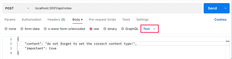 postman having text as content-type