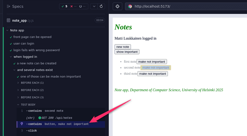 cypress test runner clicking make important