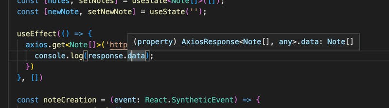 vscode showing response.data has Note array type
