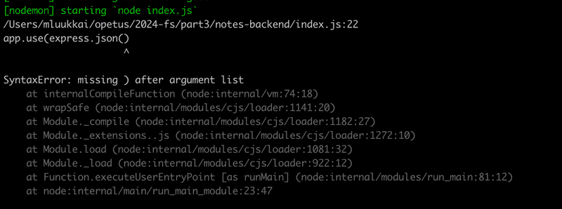 nodemon error as typing requre not defined