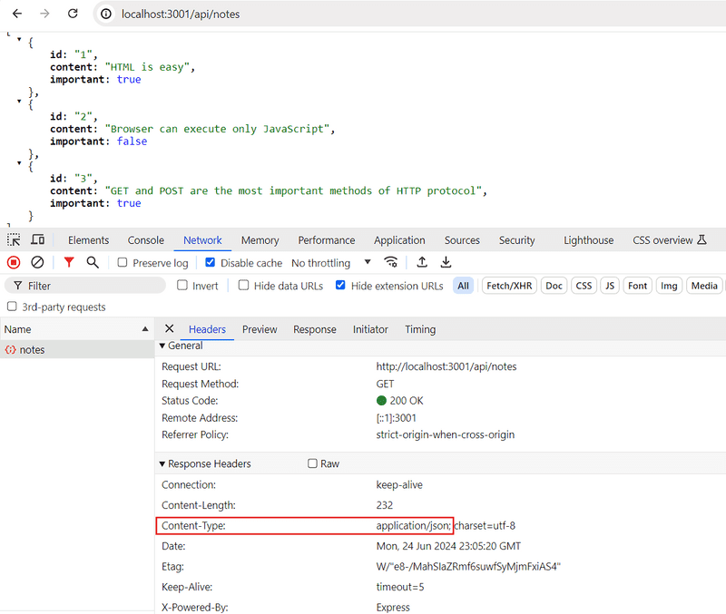 api/notes gives the formatted JSON data again