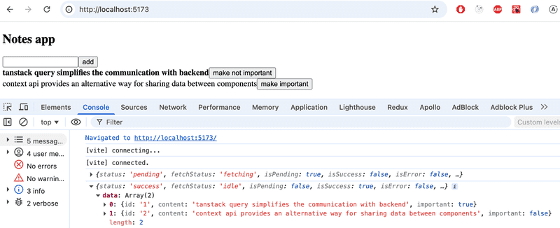 browser devtools showing success status